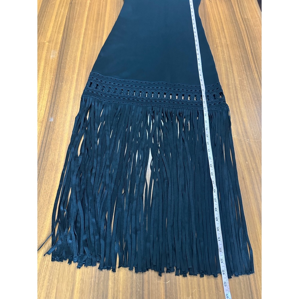 Sandro Crochet Fringe Black Resort Concert Midi Knit Dress, Cocktail LBD Large/8 - Picture 10 of 16